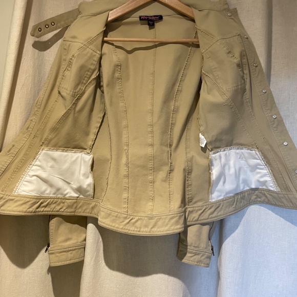BETSEY JOHNSON khaki tan skull buttons denim jean military jacket, size 0 - Picture 7 of 13